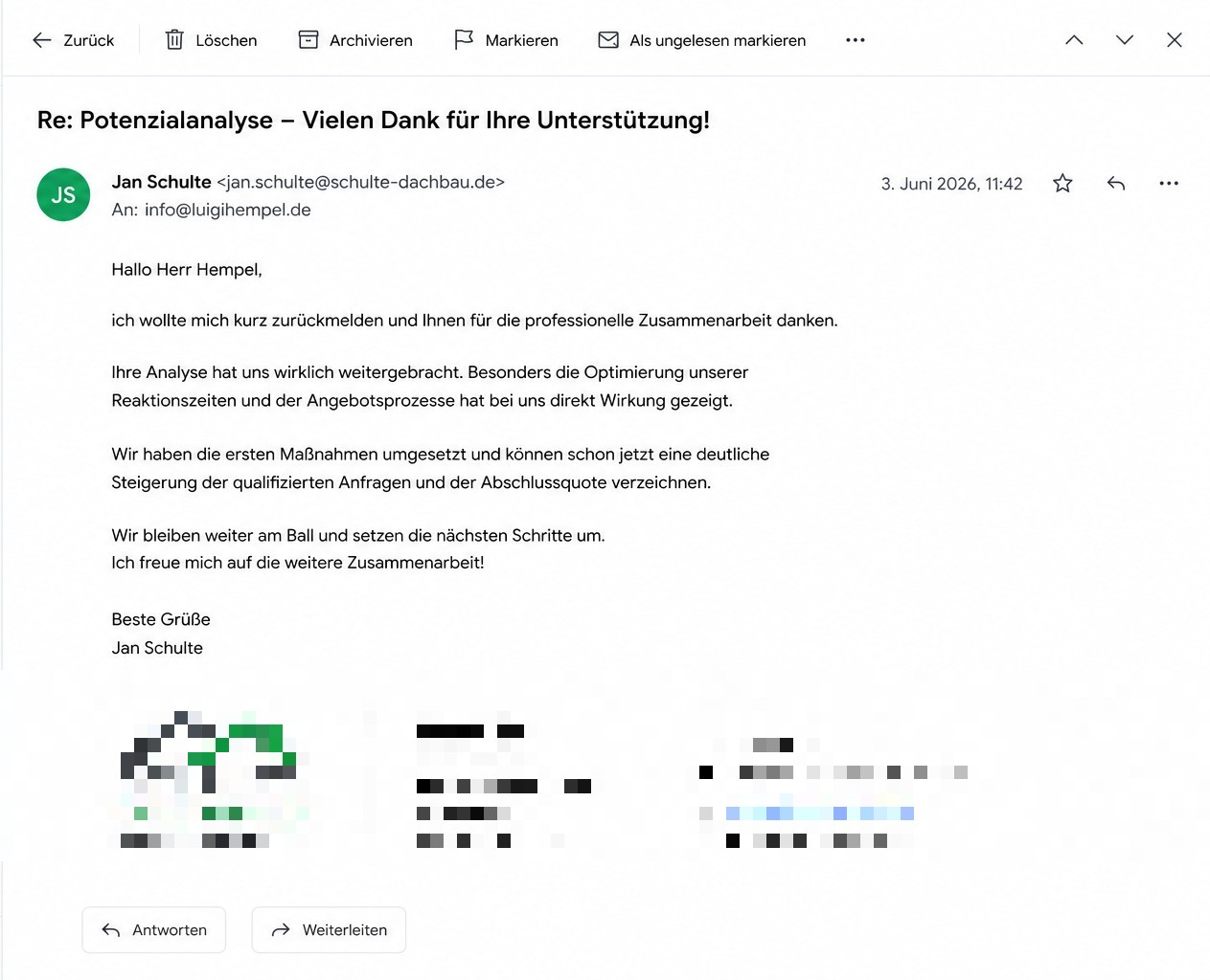 Rückmeldung von Jan Schulte, Geschäftsführer Schulte Dachbau GmbH