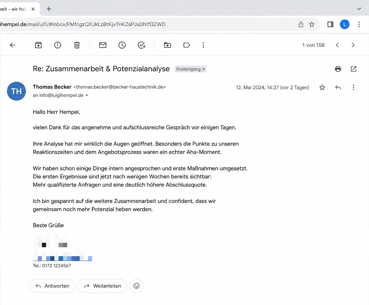 Rückmeldung von Thomas Becker, Geschäftsführer Becker Haustechnik GmbH